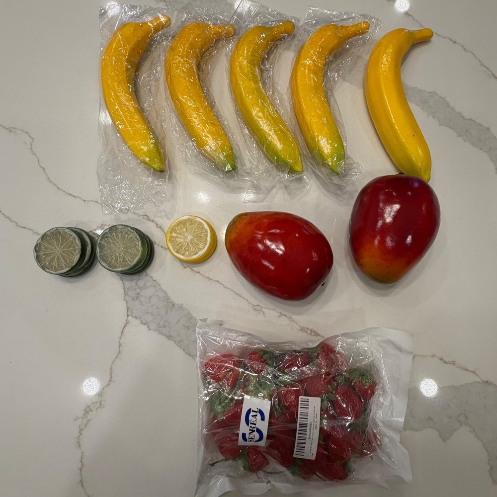 Senreal Artificial Fruit Set 40+ Pcs Fake Bananas Mangos Strawberries Citrus